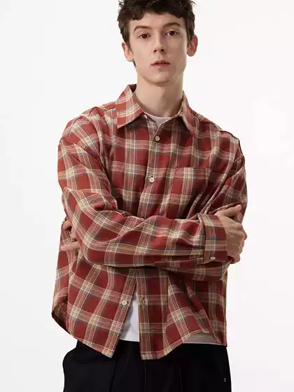 American Retro Cleanfit Plaid Long-Sleeved Shirt for Men and Women, Spring and Autumn Loose Casual Couple Style Unisex Shirt