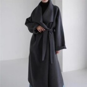 【Small Version】New Autumn and Winter Double-Sided Wool Coat with Large Lapels, Belted, Thickened Woolen Long Coat