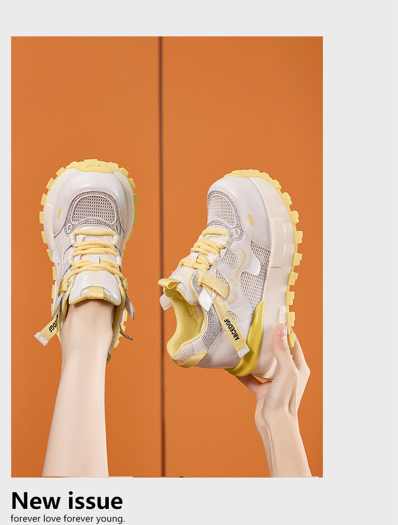 Giày sneaker nữ chunky đế dày lưới thoáng khí phong cách Forrest Gump — Xanh dương, Vàng, Trắng chi tiết 16