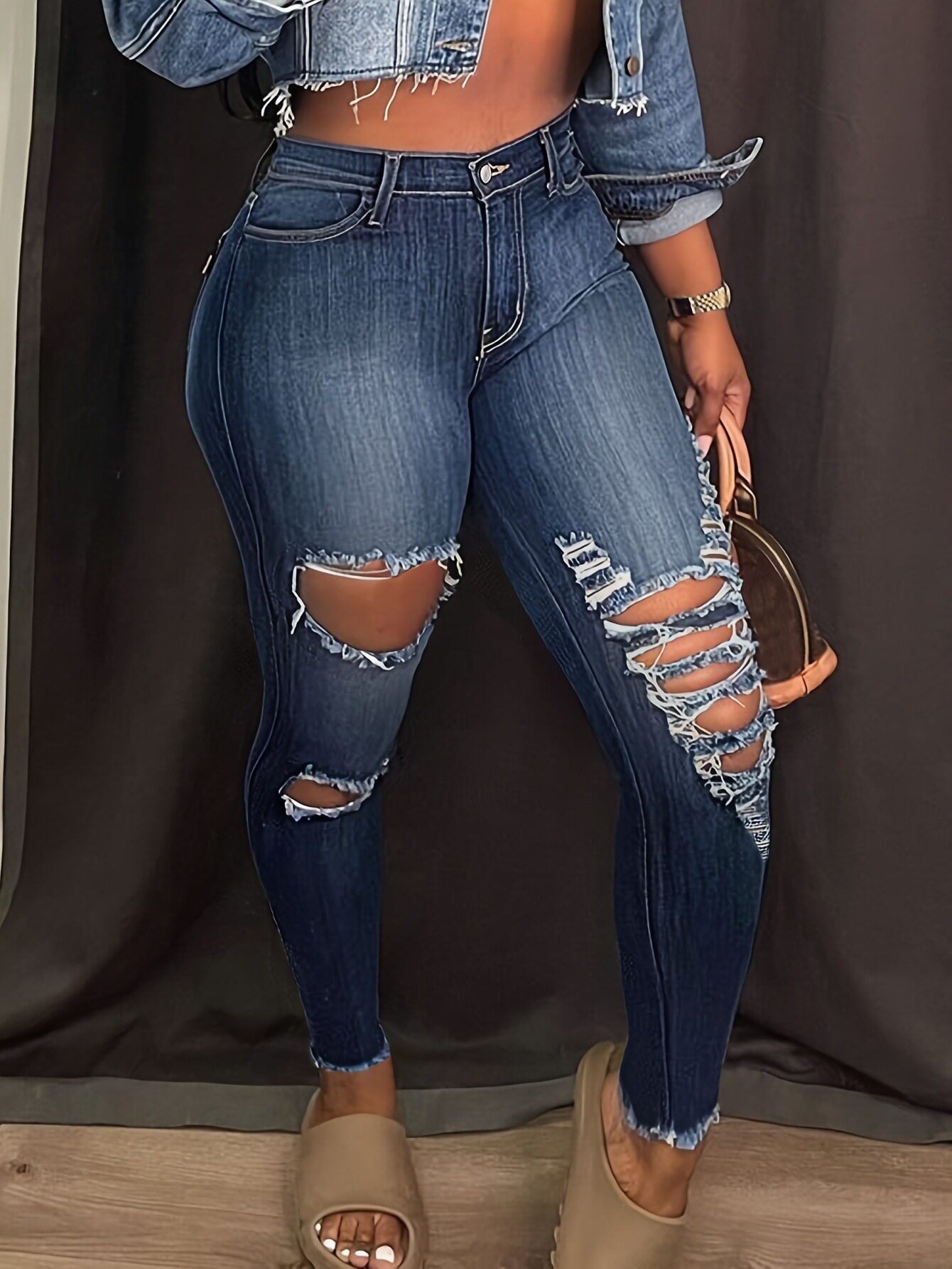 Womens Ripped Stretch Denim Jeans High Waist Casual Fit Trendy Style Perfect for Everyday Wear Ready to Ship