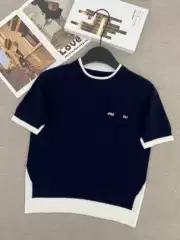 26 Spring/Summer New Style Nanyou Royal Blue Faux Two-Piece Knitted Short-Sleeve Pullover Top Slim Fit Chanel-Style Spring Outfit