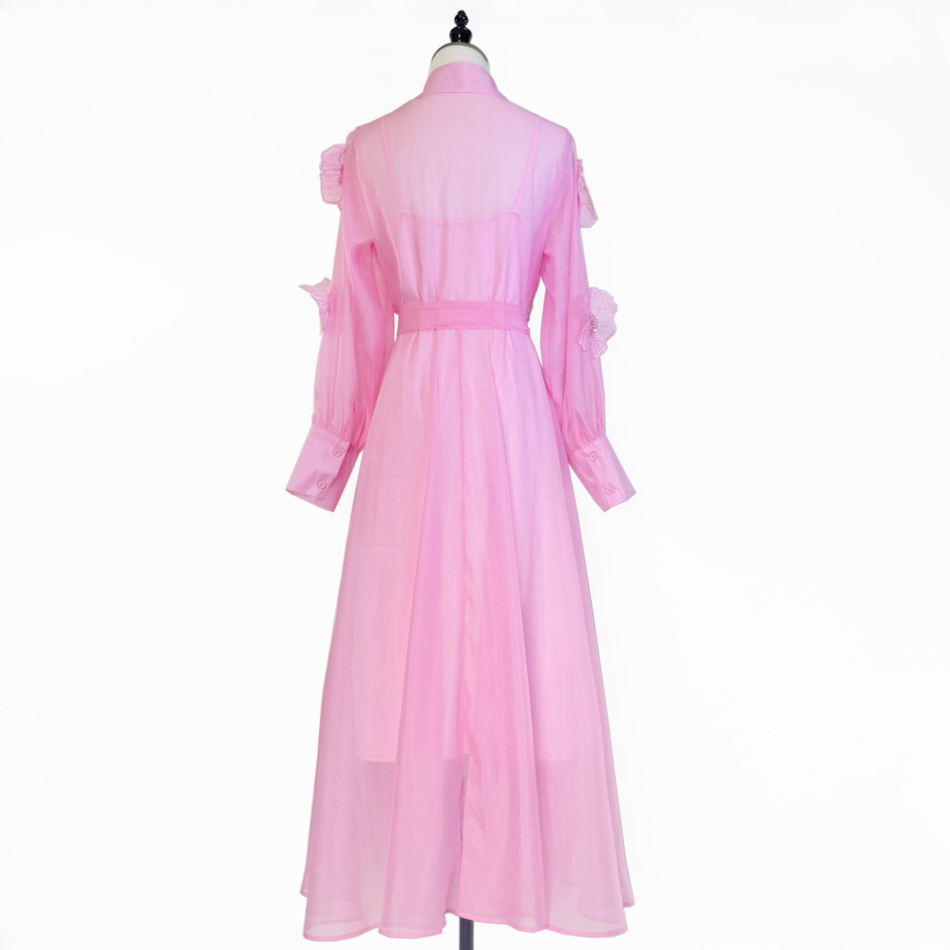 French Style Womens Dress Fashionable Beaded 3D Floral Design Waist Tie Flared Tulle Long Skirt for Autumn Wholesale