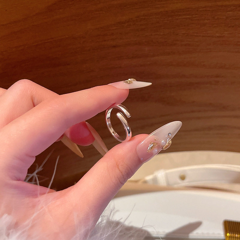 韩系精致锆石素圈戒指女开口可调节食指戒轻奢小众个性设计感指环