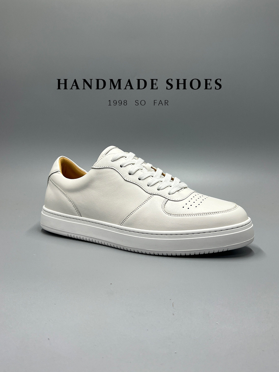 Giày sneaker nam da bò lớp đầu tiên đế bằng đệm khí cổ điển dễ phối — Màu nâu, Màu đen, Màu trắng