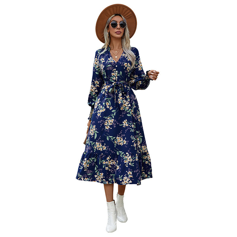 Floral Print Long Sleeve Dress Elegant Design Comfortable Fabric Autumn Collection Perfect for Casual or Formal