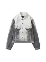Special Offer! Niche Striped Gradient Abs Digital Print Short Denim Jacket for Men and Women Autumn Trendy Brand Workwear Coat