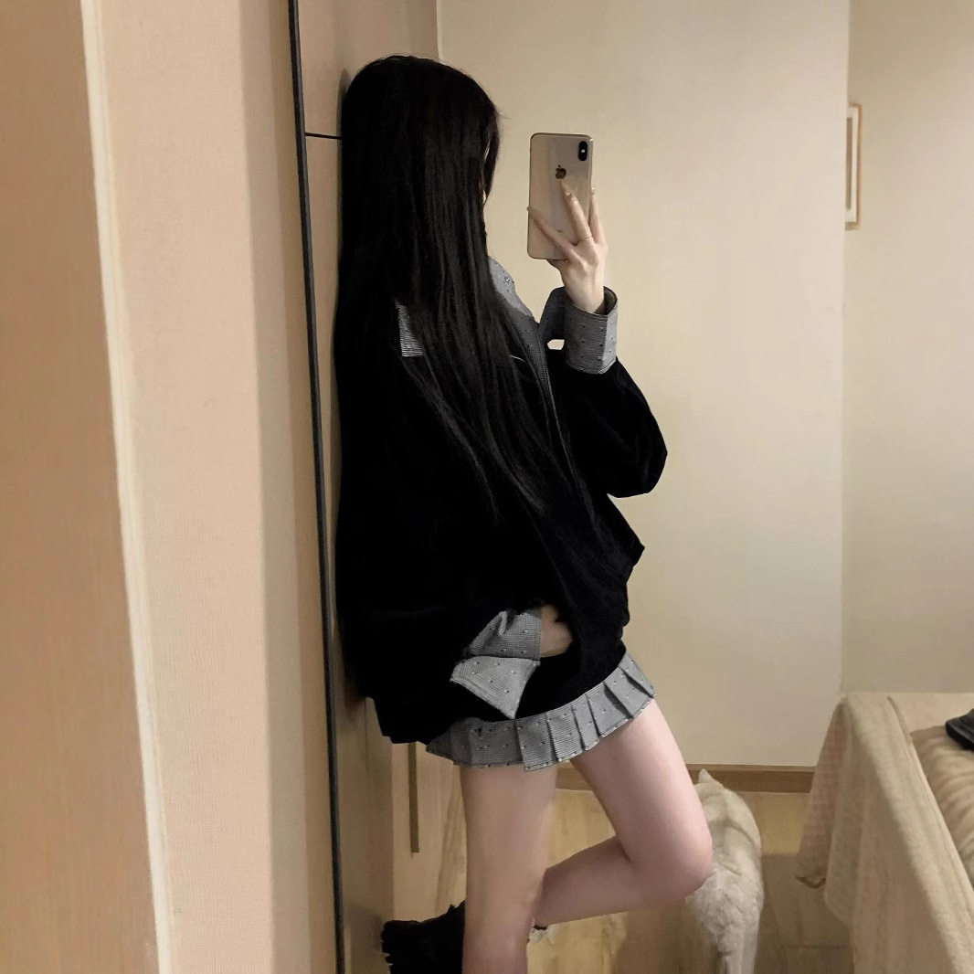 Womens Two Piece Set Spring Casual Jacket and Skirt Slim Fit Available in Black Wholesale Sizes S