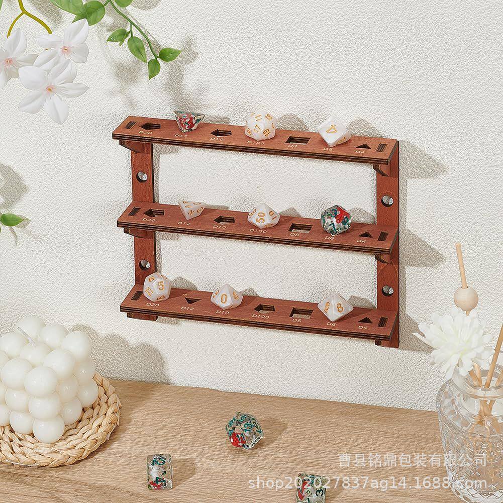 Three-Layer Wooden Dice Rack Display Rack Brown Storage Shelf Can Hold 21 Dice Tabletop Game Collection Rack