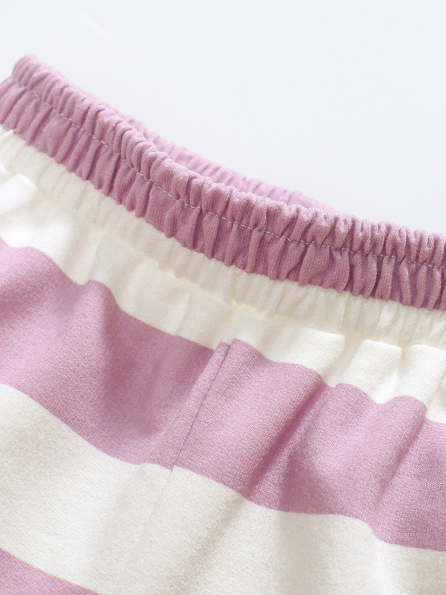 Style Girls' Set, Summer Cartoon Striped Kids' Outfit, Cute Baby Wear