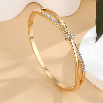 European and American Explosions Niche Design Simple Bracelet Light Luxury Style Personality Cross Diamond Gold Bracelet Women's Jewelry Wholesale