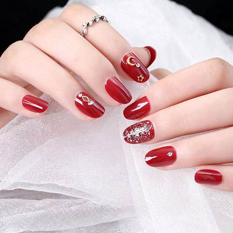 New Year's Autumn and Winter Nail Stickers, Fake Nail Stickers, Removable Wearable Nails, Student Bride Nail Art Finished Product, Ice Transparent Flower
