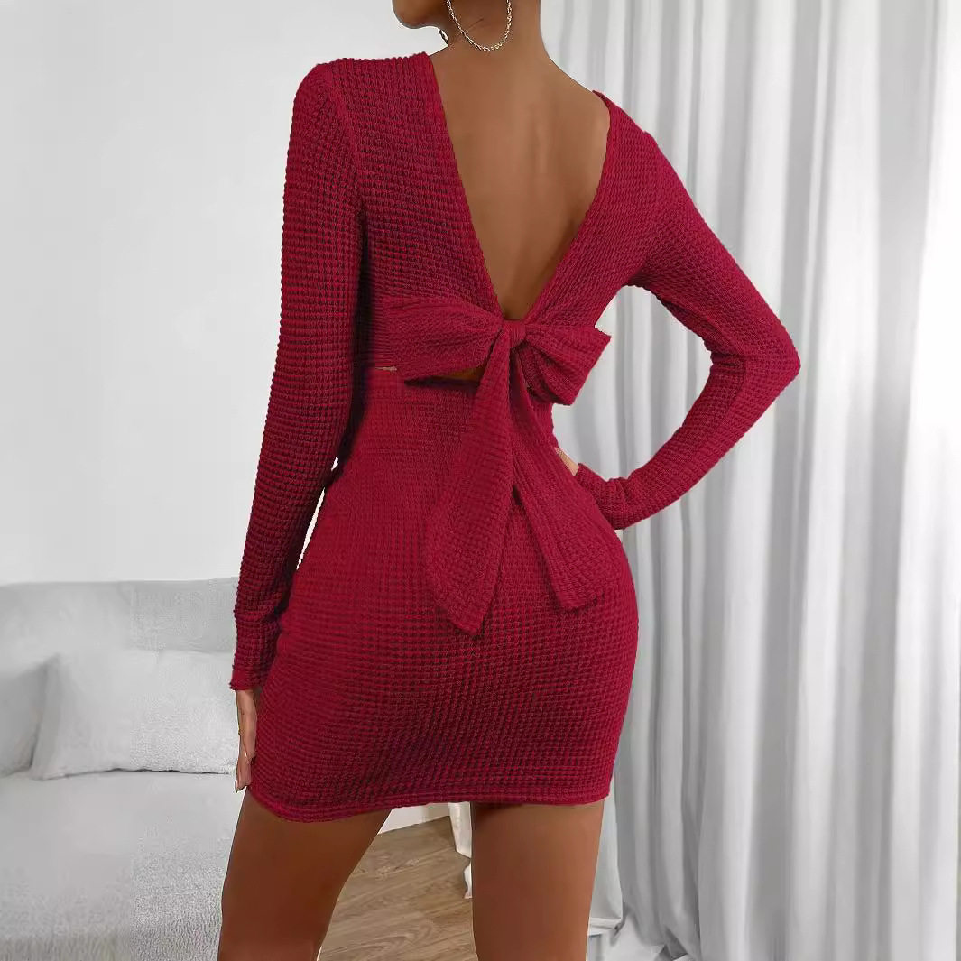 Red Bodycon Dress for Women High Waist Slim Fit Backless Round Neck Spring Summer Fashion Wholesale Available