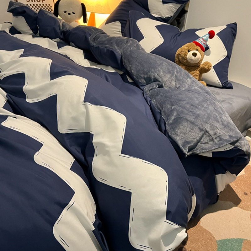 Simple one-sided milk velvet bed four-piece set water-washed cotton coral velvet padded bed sheet quilt cover three-piece set winter wholesale