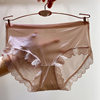 Women's Ice Silk Mask Underwear Lace Sexy Transparent Seamless Mid-Waist Breathable Antibacterial Cotton Crotch Briefs for Girls
