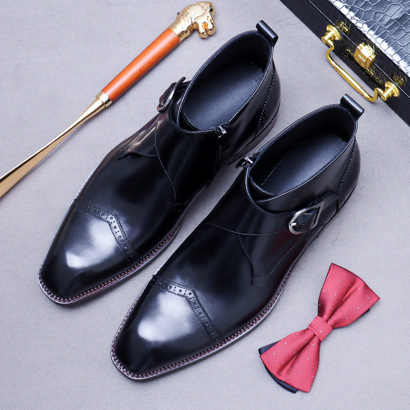 Boot Nam Da Bò Khóa Cài Chiều Cao Đế Khoảng 3cm Màu Nâu, Đen