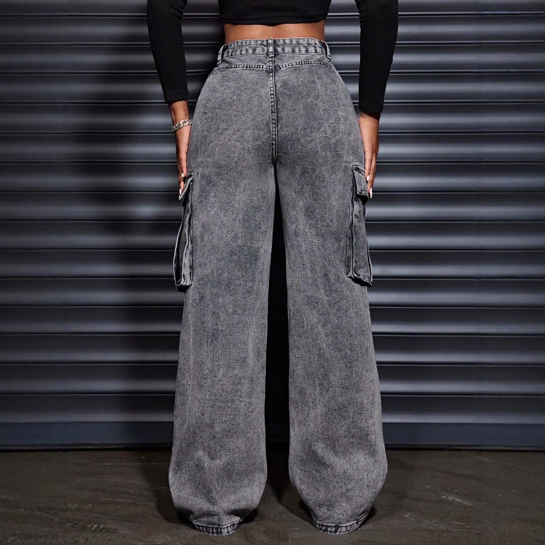 Womens High Waisted Denim Trousers Pocket Design Trendy Street Style Casual Wear Wholesale Available