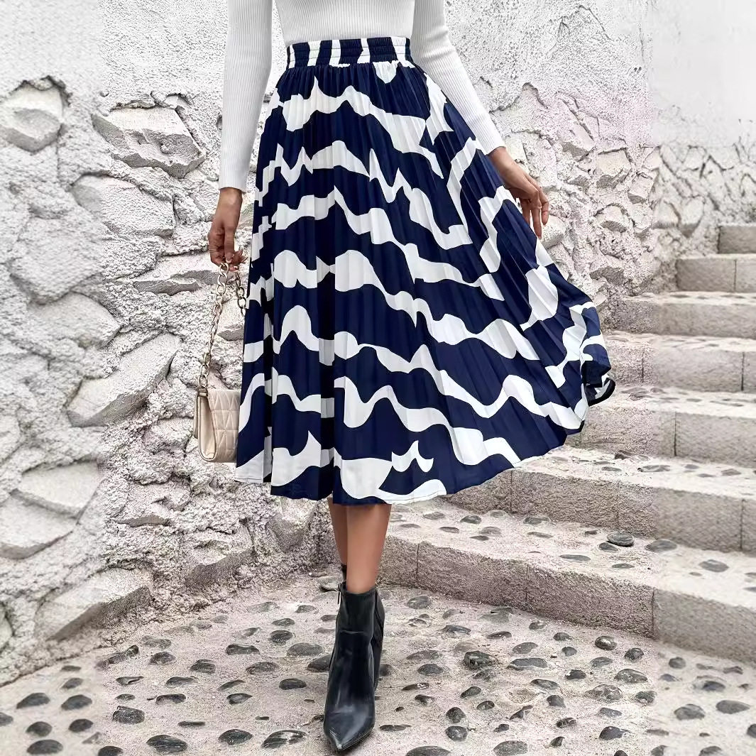 Plus Size Womens Elegant Pleated Floral Midi Skirt Slimming Fit Comfortable Fabric Versatile Style Ready to Ship