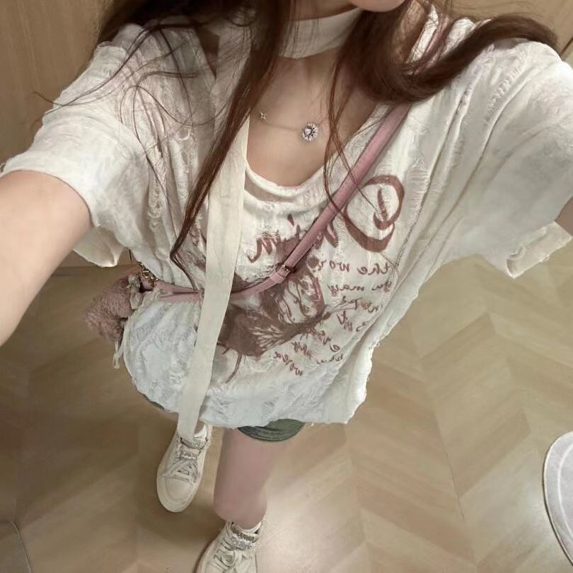 Loose Fit Butterfly Print T Shirt Summer Style Trendy Design Slimming Effect Perfect for Casual Outings Wholesale