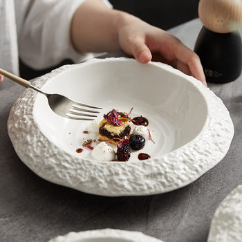 Factory rock texture ceramic soup plate salad bowl pasta bowl soup noodle plate deep plate hotel restaurant creative dishes