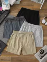 Lulu's summer men's shorts with logo, professional cycling and running sports, waist pocket sports pants, loose five inch