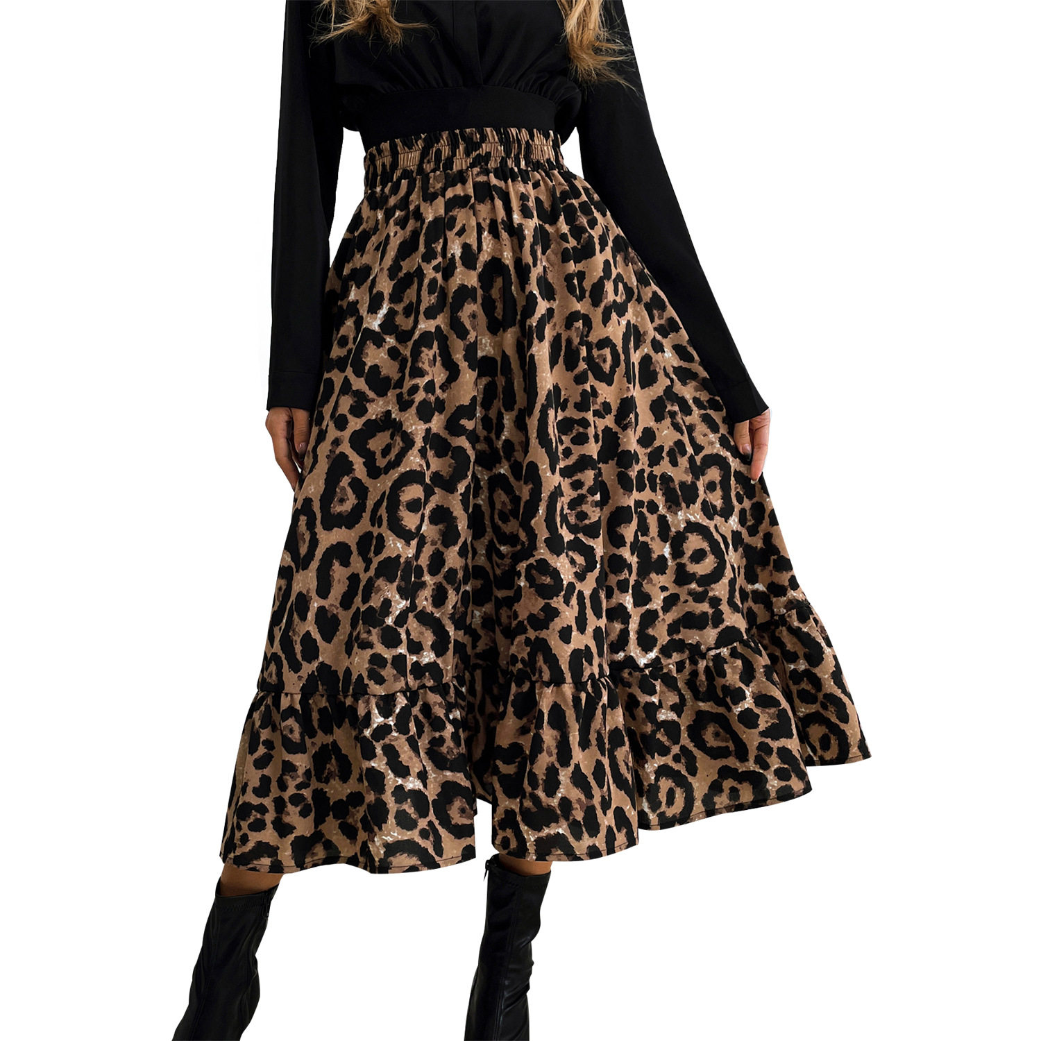 Leopard Print A Line Midi Skirt Slim Fit Elegant Style Womens Fashion Perfect for Casual or Office Wear Wholesale