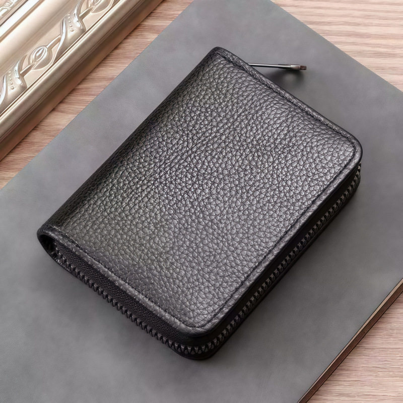 Genuine Leather Card Holder for Men, Anti-Degaussing, Anti-Theft Card Holder, Women's Multi-Card Slot Card Holder, Zipper Credit Card Holder