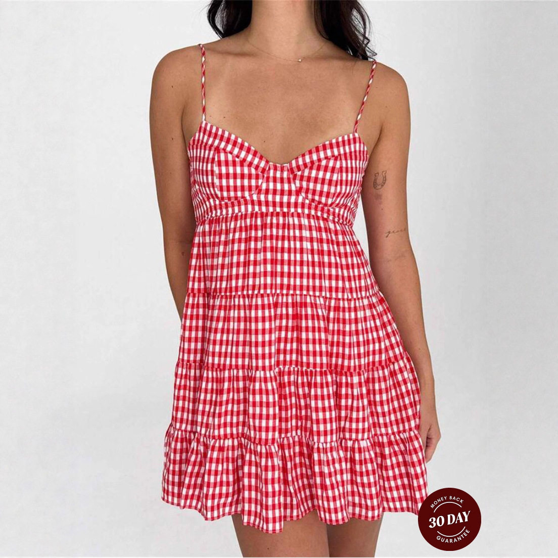 Summer Womens Sleeveless Tie Back Dress Floral Checkered Print Stylish Design Perfect for Casual Outings Wholesale