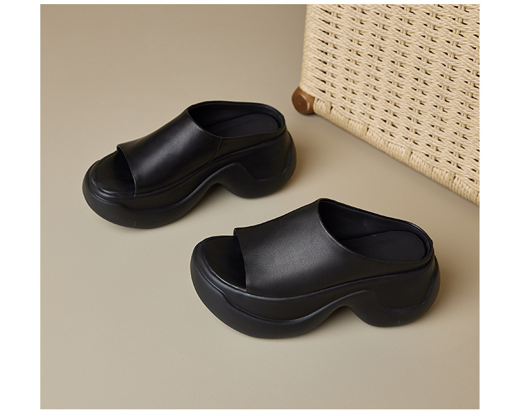 Dép sandal nữ quai ngang đế dày tăng chiều cao 8cm — Màu đen, Màu trắng be