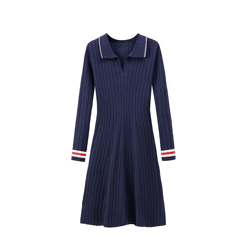 修身显瘦a字针织连衣裙2025秋季新款女装翻领气质长袖打底毛衣裙,淘宝优惠券,粉丝福利购,淘宝优惠卷