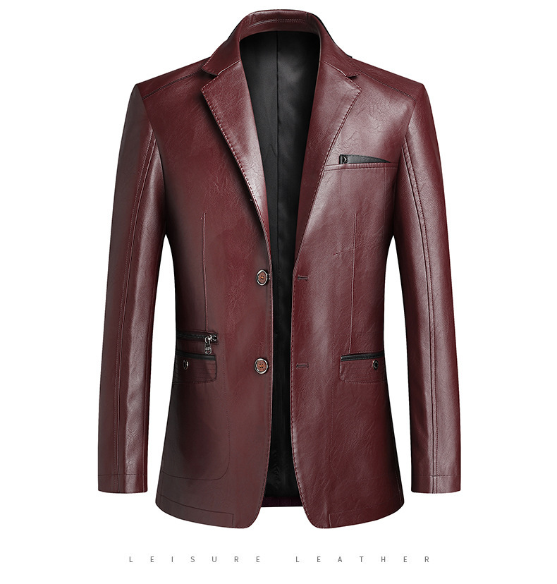 Áo khoác da nam dáng vest cỡ lớn phong cách casual chống gió — Đỏ rượu vang, màu đen, Màu xanh dương, màu vàng