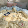 Cream Style Cute Kitten Embroidered Bed Four-Piece Set Washed Cotton Home Bed Sheetss Bed Bed Sheets Quilt Cover Bedroom Three-Piece Set