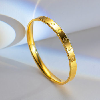 New Arrival Sand Gold Jewelry Lucky Four-leaf Clover Ring Bracelet Women's Fashionable Fresh and Sweet Four-leaf Clover Closed Bracelet