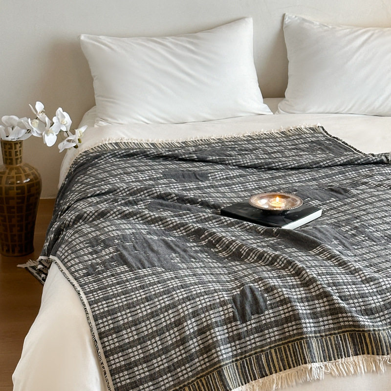 Middle Ages Qian Feng Pure Cotton Gauze Tassel Blanket Skin-Friendly Advanced Sense Sofa Nap Blanket Cotton Blanket Shawl Blanket