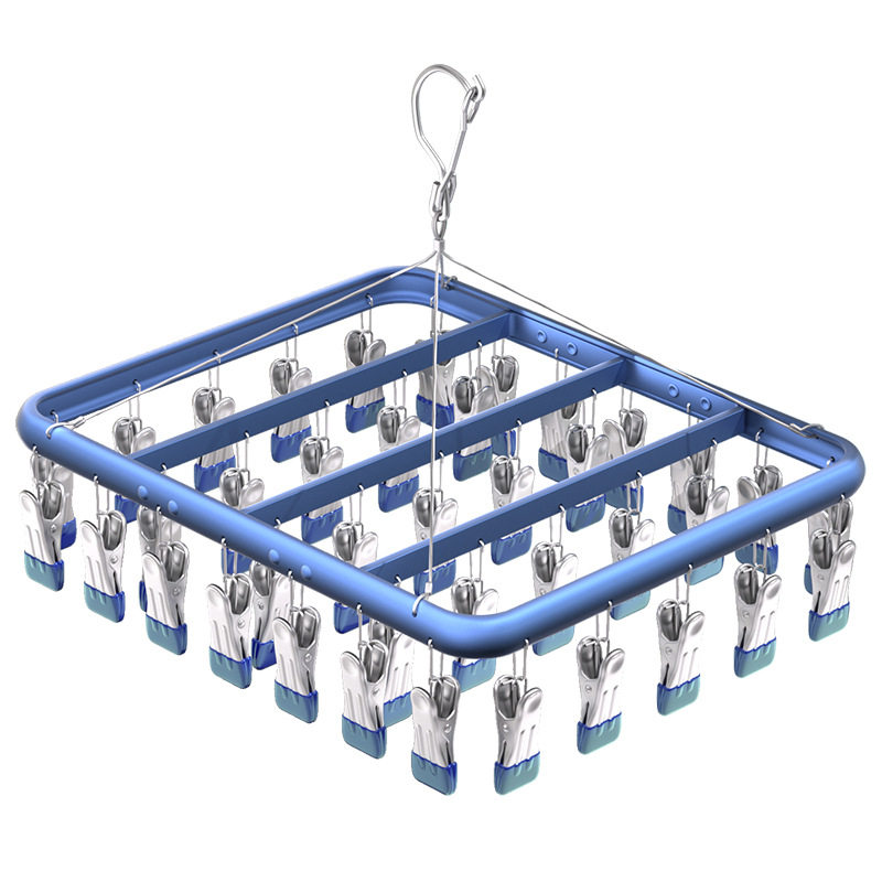 Aluminum Alloy Sock Drying Rack Clothes Drying Rack Multi-Clip Clothes Hanging Balcony Multi-Functional Windproof Student Dormitory Clothes Rack