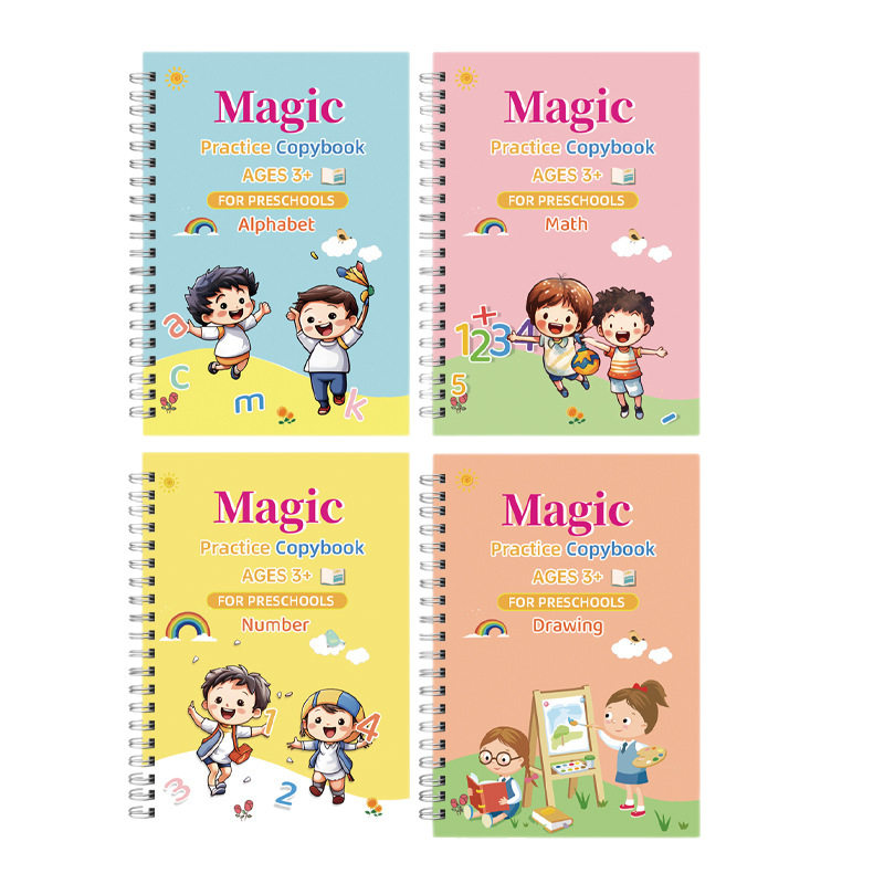Children's Groove Drawing Book for Toddlers and Babies, Magic Calligraphy Practice Stickers Set, Basic Painting Templates for Preschoolers and Kindergartens