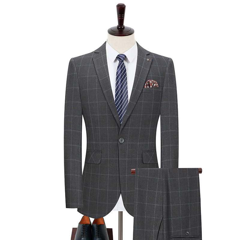 Bộ Vest Nam Kẻ Ôm Dáng Co Giãn Màu Xám