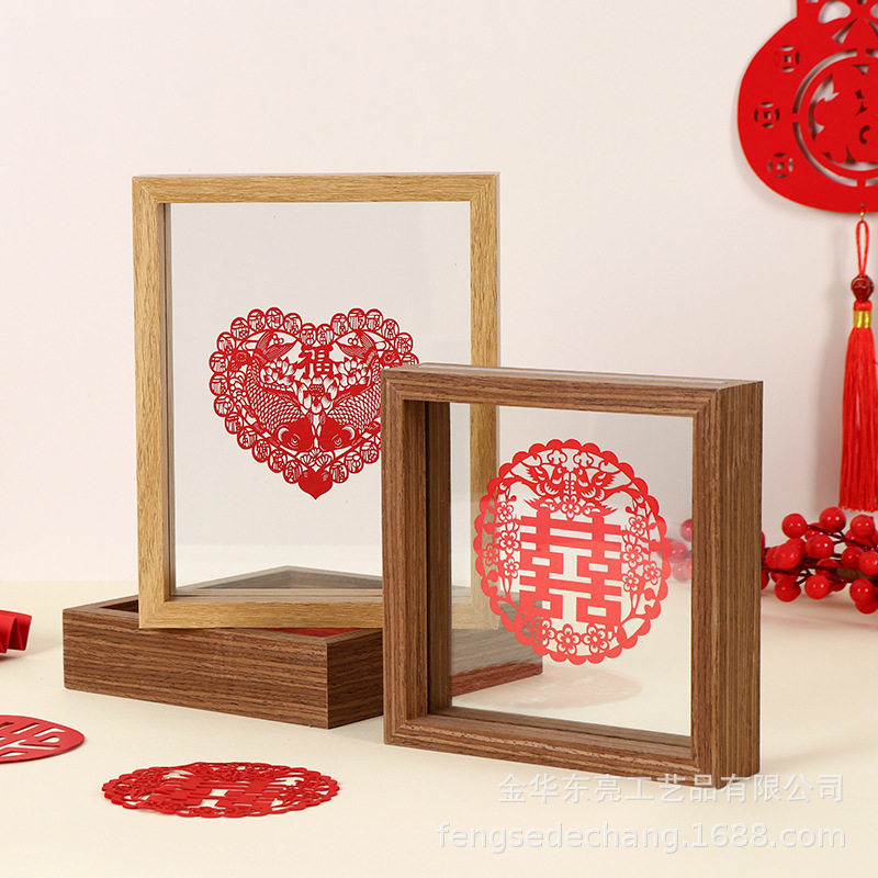 Double-sided transparent glass Xi character clip photo frame decoration factory wholesale plant specimen frame picture frame paper cut