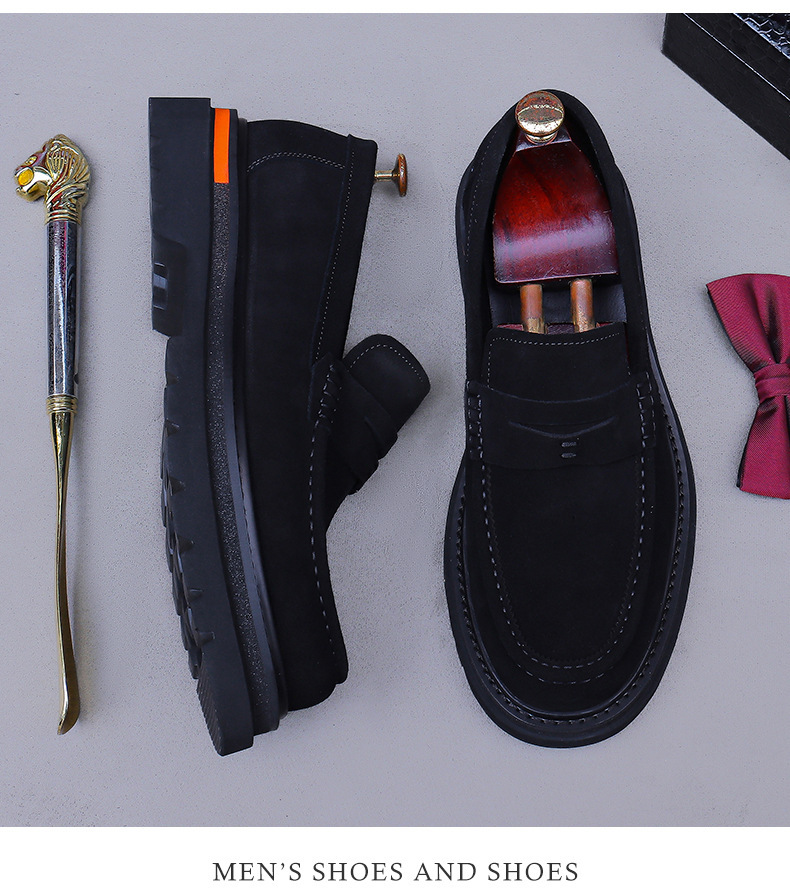 Giày lười nam da lộn đế dày tăng chiều cao — Màu đen, Nâu mocha