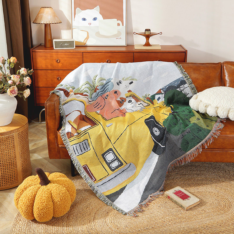 Custom Cross-border Cartoon Anime Wind Decorative Tapestries Jacquard Line Blanket Car Nap Cover Blanket Double Sided Available Gift Blanket