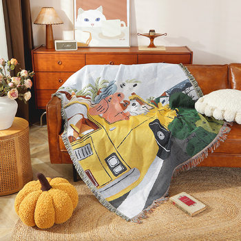 Custom Cross-border Cartoon Anime Wind Decorative Tapestries Jacquard Line Blanket Car Nap Cover Blanket Double Sided Available Gift Blanket