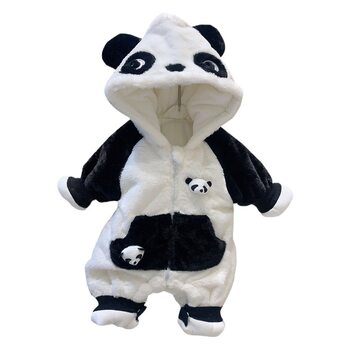 26Th Winter Model for Boys and Girls, Fleece-Lined and Thickened for Warmth, Cute Panda Cartoon Romper, Fashionable Outdoor Clothing