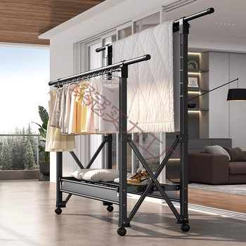 2025 New Aviation Aluminum Alloy Telescopic Lifting Foldable Clothes Drying Rack Floor-Standing Home Indoor Clothes Hanging Balcony