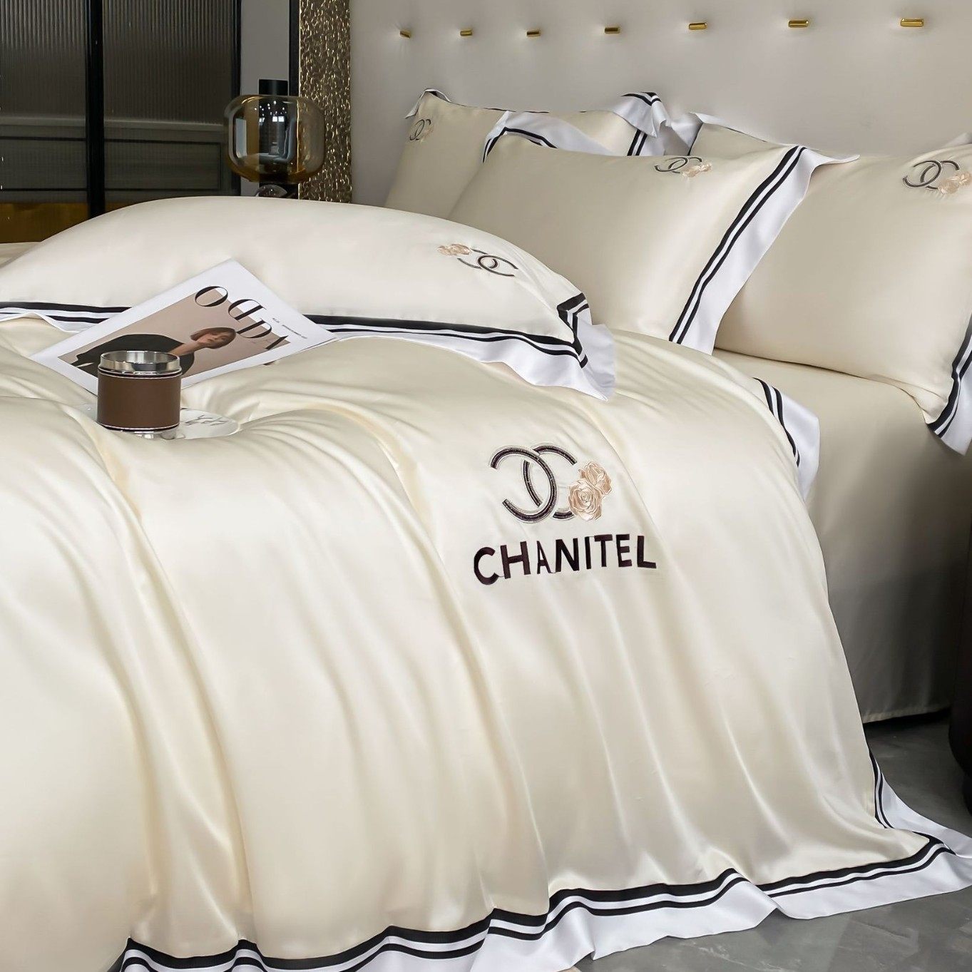 Light Luxury Washed Ice Silk Four-piece Set High-end Embroidered Bed Sheet Quilt Cover Three-piece Set Summer Bedding Wholesale