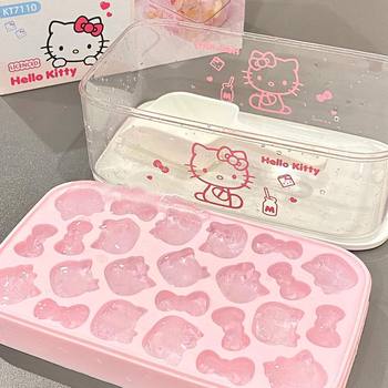 Hellokitty Silicone Ice Tray Cartoon Food Grade Pressed Ice Cube Mold Household Ice Making Ice Storage Box Sanrio