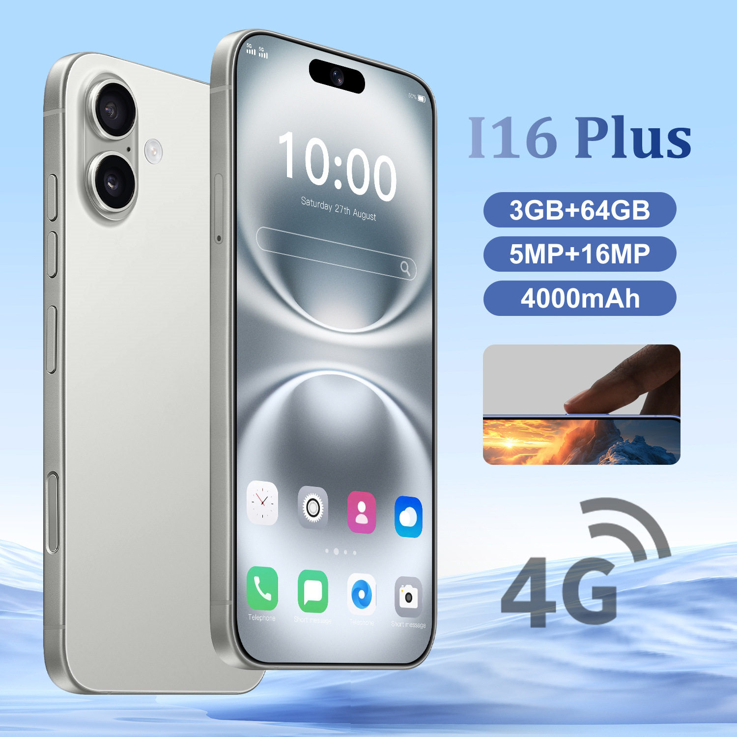 I16 Plus跨境手机3+64G真4G智能手机7.3incell外贸安卓手机厂家批