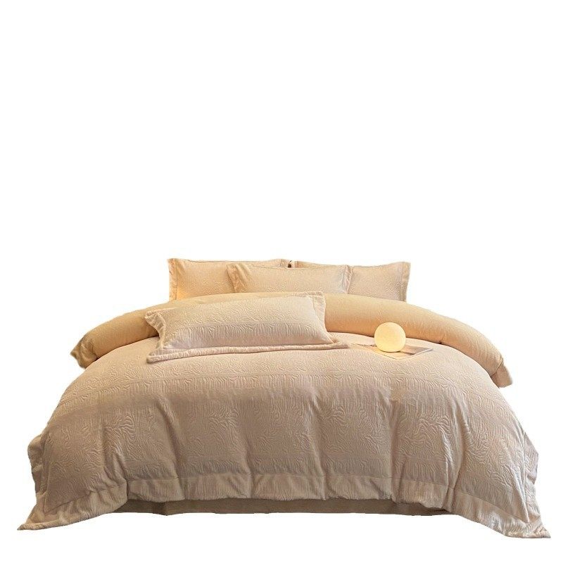 Class A Maternal and Infant Grade Three-dimensional Carved Milk Velvet Four-piece Set Thickened Warm High-grade Solid Color fleece-lined Winter Bedding