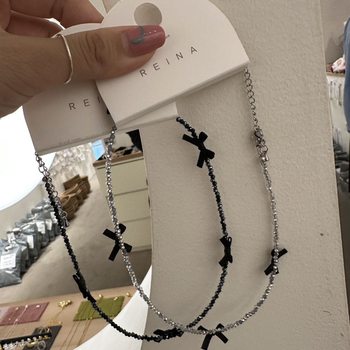 South Korea Niche Design Black Bow Necklace Women's Light Luxury High-end Pure Desire Spice Girl Style Clavicle Chain