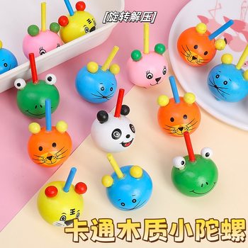 Cartoon Wooden Small Spinning Top Animal Head Spinning Top Exercise Finger Puzzle Early Education Wooden Animal Shaped Spinning Top Toy