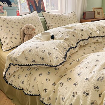 Soft and Comfortable Cloud-Like Gauze Shell Edge Four-Piece Student Dormitory Three-Piece Set Skin-Friendly Bed Sheetss and Fitted Bed Sheetss Single Quilt Cover