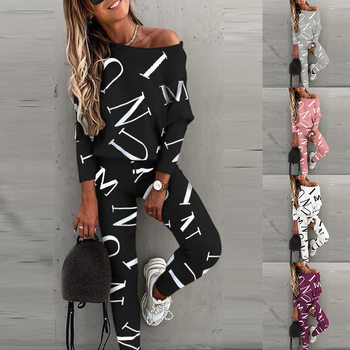 2025 Autumn New Amazon Hot European and American Clothing Letter Printed Long Sleeve Trousers Casual Suit